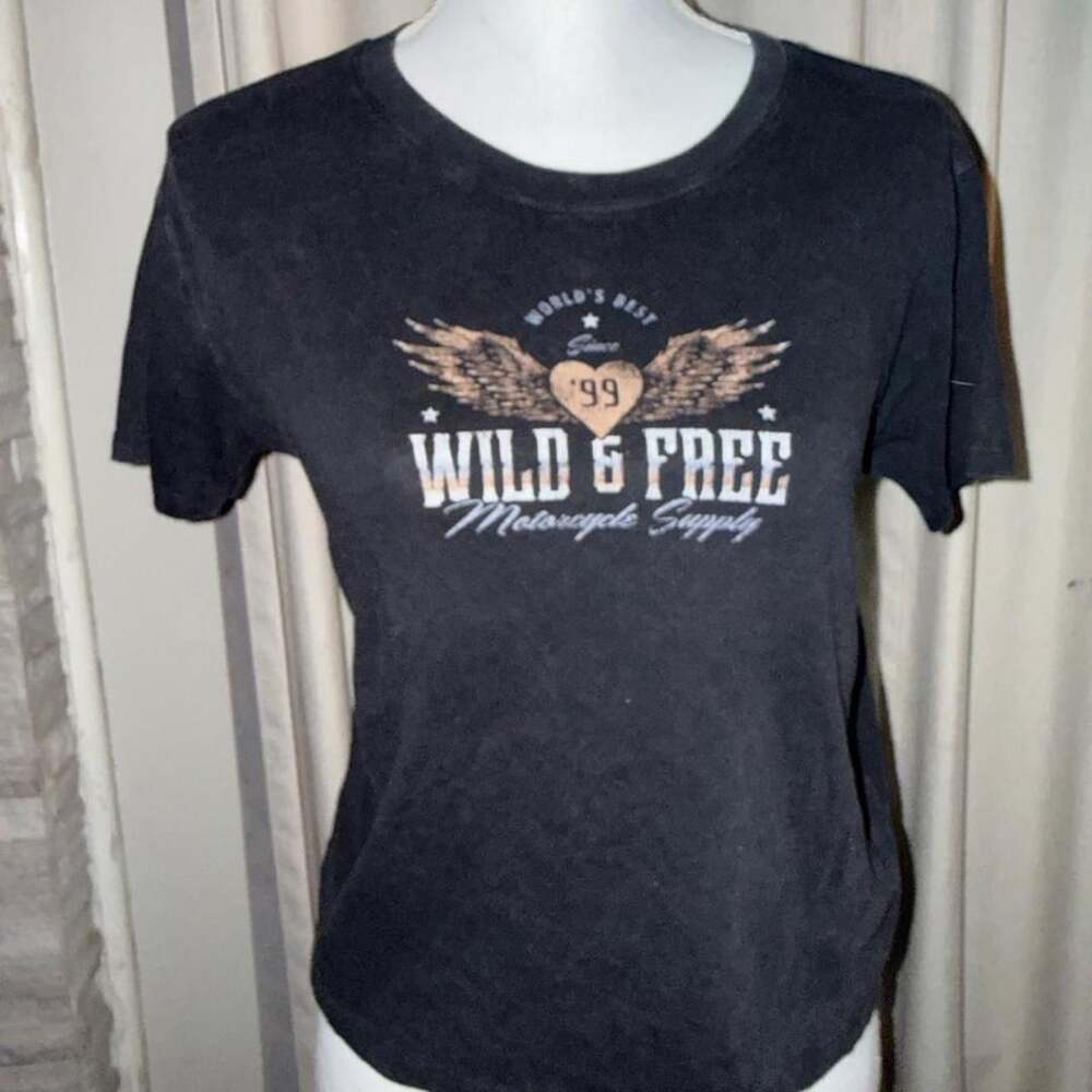 Hollister Graphic Tee Size M Black Wild & Free Motorcycle Supply
